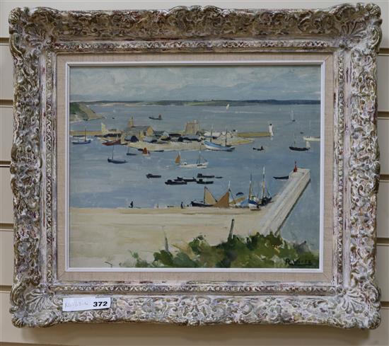 Raymond Wintz (1884-1956), oil on canvas, Fishing boats in harbour, signed, 32 x 40cm